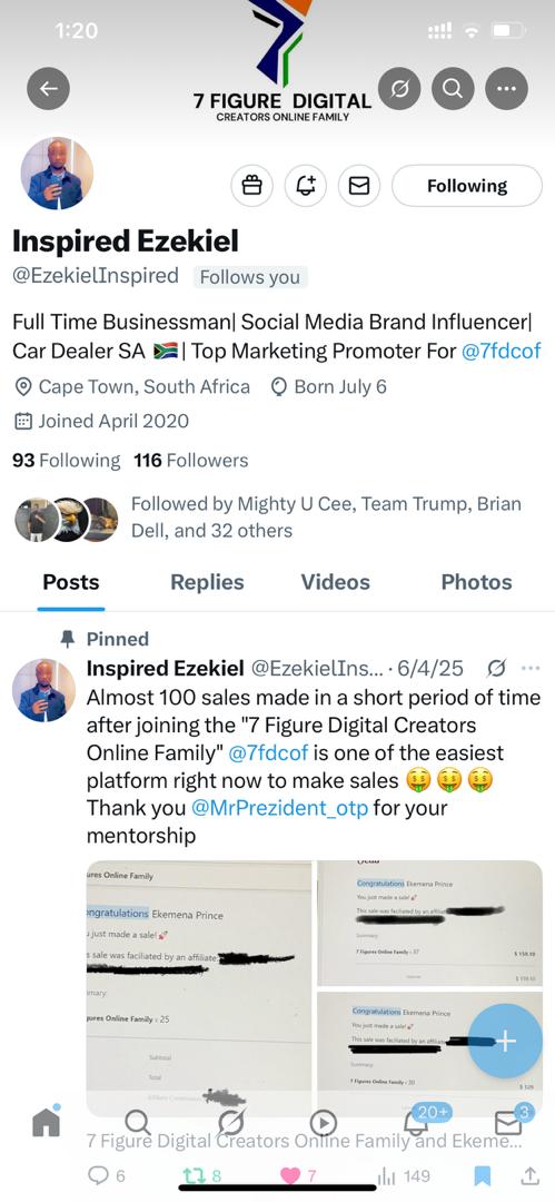 7FDCOF member testimonial, real earnings from digital product creation and affiliate marketing