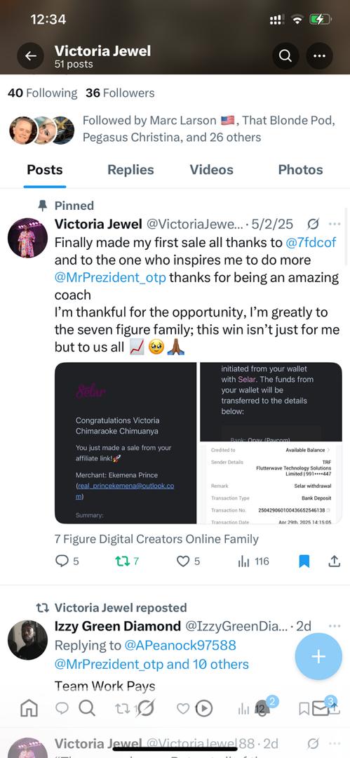 7FDCOF member testimonial, real earnings from digital product creation and affiliate marketing